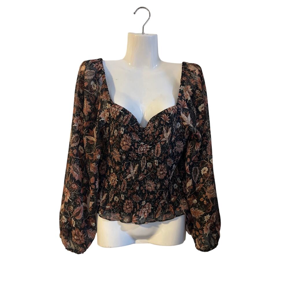 Madewell Lucie Smoked Bodice Floral Top SZ L Coquette Botanical Romantic Whimsy